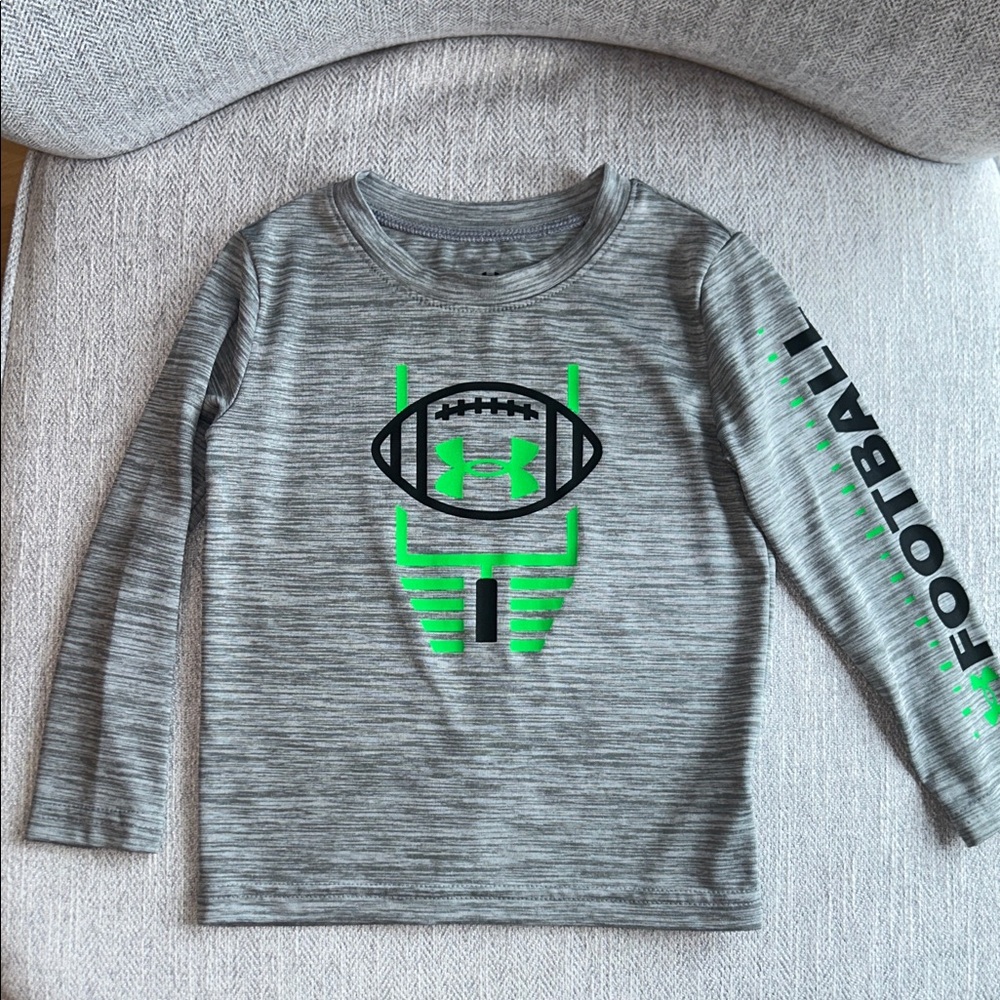 Under Armour Kids Gray and Green Football Tee